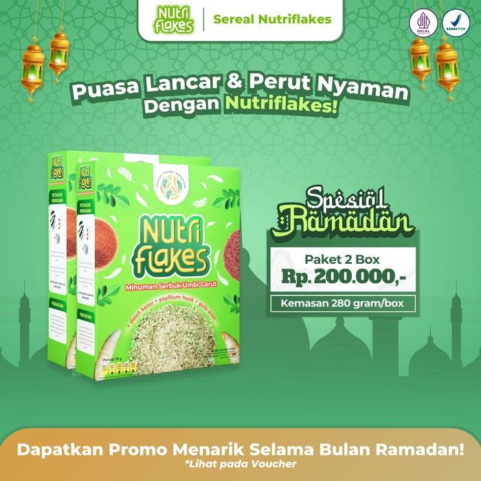 

Produk Baru!! Nutriflakes paket 2 box Cereal pati umbi garut Organik Alami Susu Granola Oatmeal - 2 BOX