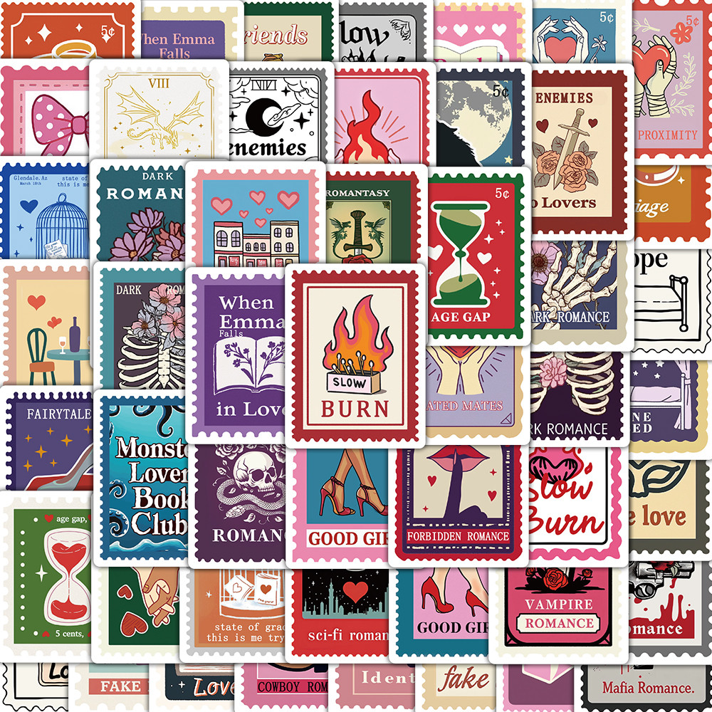 

50PCS Book Trope Stamp Stickers Nostalgia Reading Graffiti PVC Card Phone Laptop Scrapbooking Waterproof Aesthetic Sticker