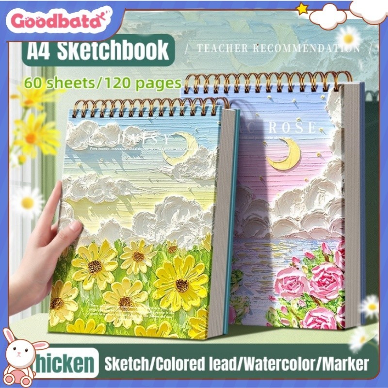 

Goodbata Sketchbook A4 Aesthetic Buku Gambar Vertikal Jilid Spiral Small Daisies/Sea of Flowers/Mountain Sea Under The Moon 60 Lembar/120 Halaman