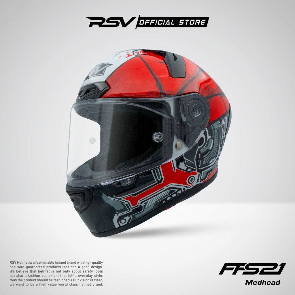 FFS21 Motif MEDHEAD GLOSSY ( HELM FULLFACE RSV HELMET - SNI DOT ECE - RACING MODERN )