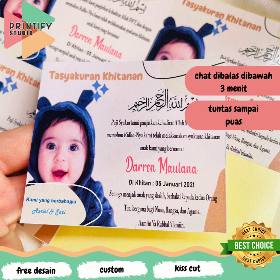 

Printify Stiker Kartu Label Tasyakuran Sunatan Khitan Free Desain dan Custom sticker bentuk persegi