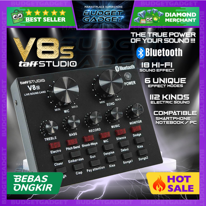 promo  -TaffSTUDIO V8S Live Mixer Bluetooth USB External Soundcard Mic - V8S