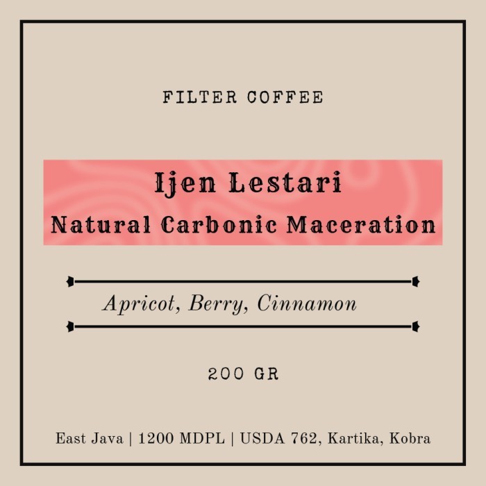 

Arabika Ijen Lestari Carbonic Maceration Natural 200 gr - Biji Kopi