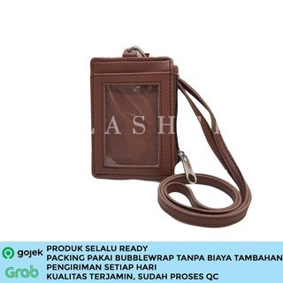 

New Collection Lanyard Retsleting Name Tag ID Card Holder Kulit Sintetis Coklat Tua