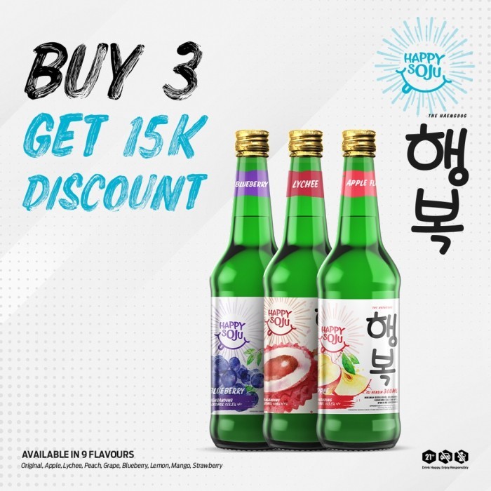 

Happy Soju Buy 3 Bottles Get DISCOUNT 15K