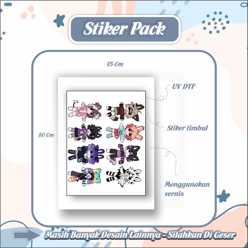 

Stiker Sticker Setiker Setikker Pack UV DTF Motif Cartoon BTS Hitam Ungu P29