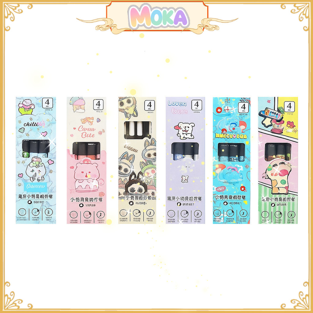 

MOKA 1 Set 4 Pcs Pulpen Gel 0,5 Mm Tip St Tajam Karakter Lucu Labubu, Loopy Dll Kawaii MKP65