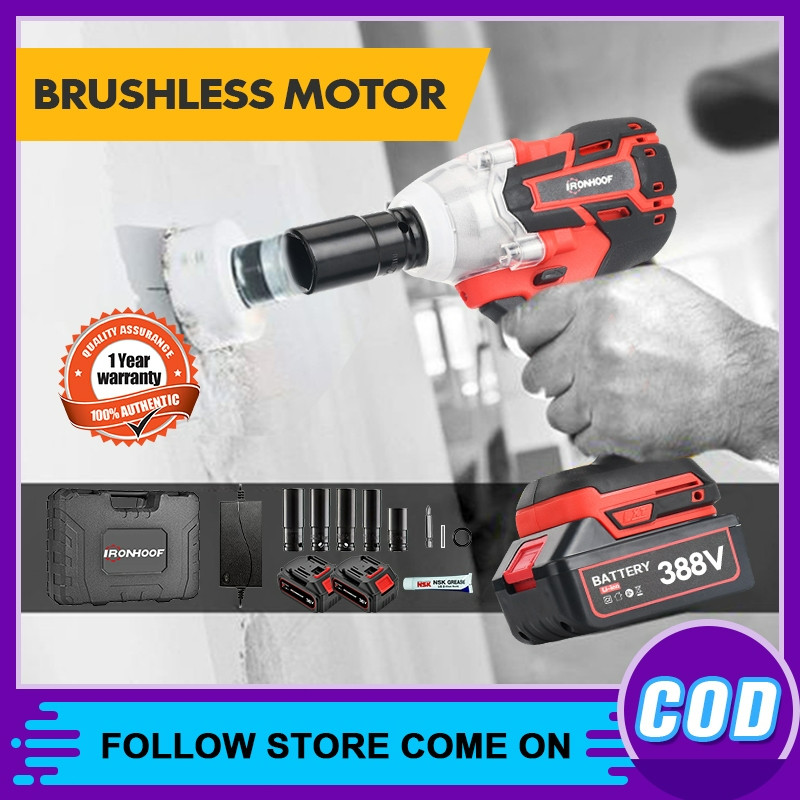 IRONHOOF Impact Wrench Brushless 420N.M Mesin Bor Baterai Impact Baterai 388V