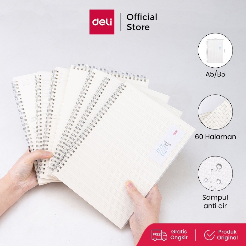 

New Deli Spiral Notebook / Buku Spiral A5/B5 60 halaman Cover PP Transparant Waterproof LPA560 LPB560Premium