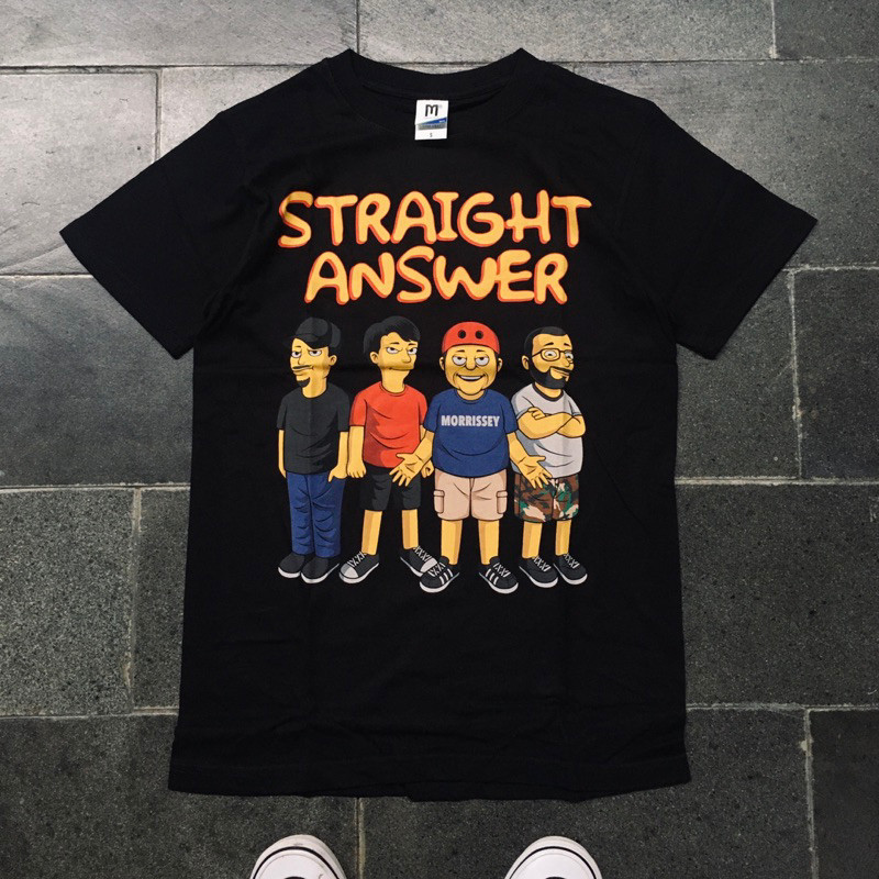 【Pure cotton】 STRAIGHT ANSWER THE SIMPSONS BLACK TSHIRT kaos T-shirt