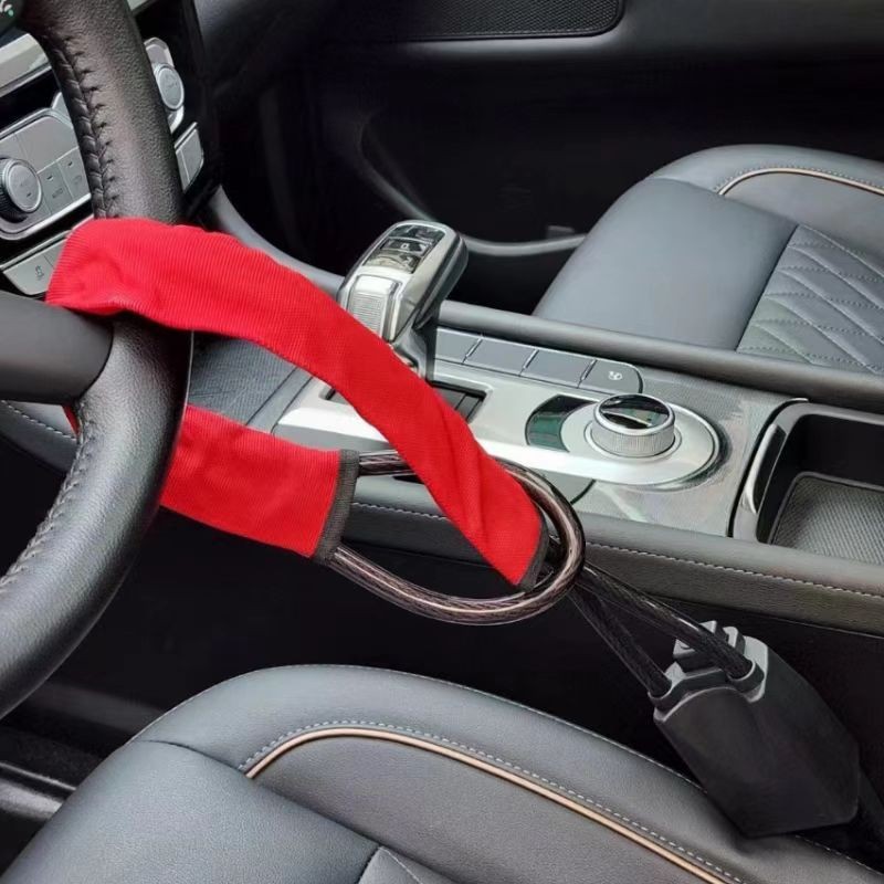 

Car Steering Wheel Steel LockSeat Belt Anti-theft Lock with 2 KeysAnti-theft device easy to installFits most cars SUVs