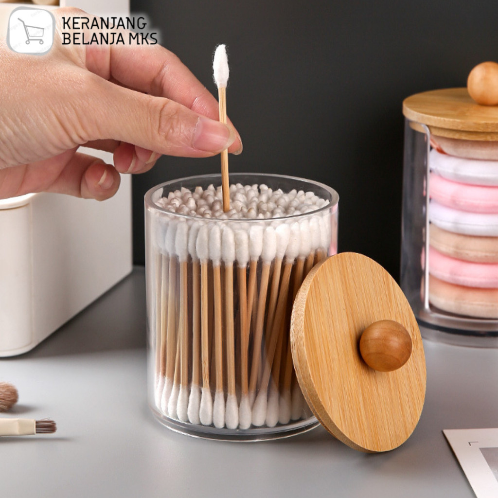 Tempat Kapas Cotton Bud Toples Plastik Make Up Organizer