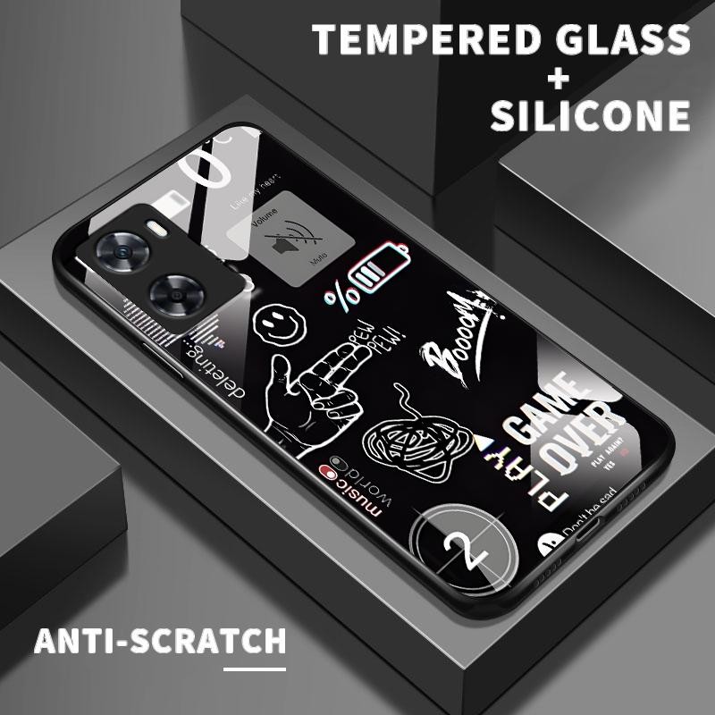 Casing Hp For OnePlus Nord N20 SE Kaca Silikon Belakang Sederhana Artistik Layar Ponsel Tengkorak Ke