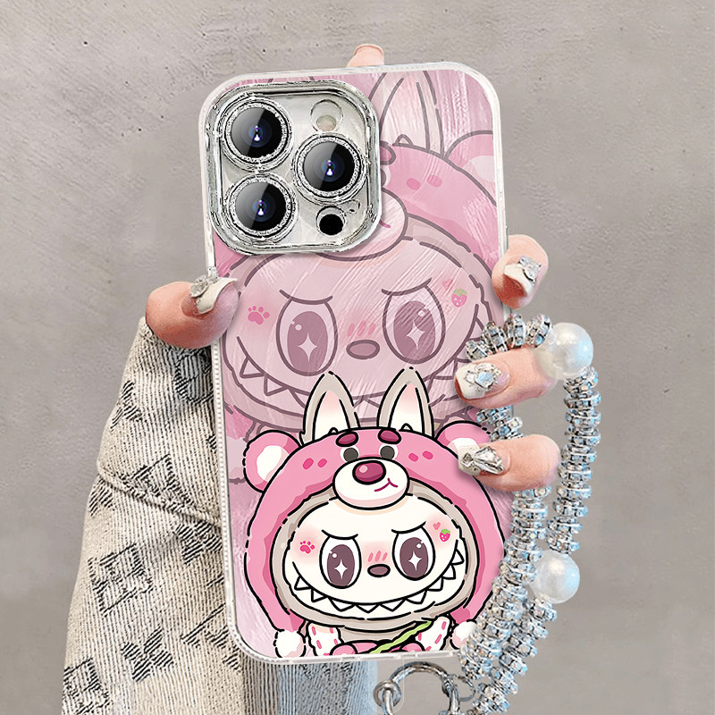 Cartoon Beruang Stroberi cute【La bu bu】Case Cocok untuk iphone ip11 ip11Pro ip11ProMax ip12 ip15 Sen