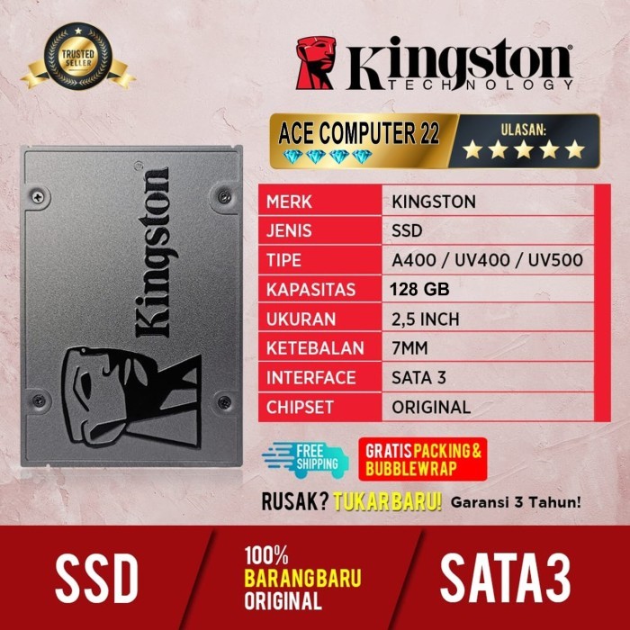 SSD KINGSTON 128GB SATA 2.5" GARANSI 3 TAHUN - SSD ONLY
