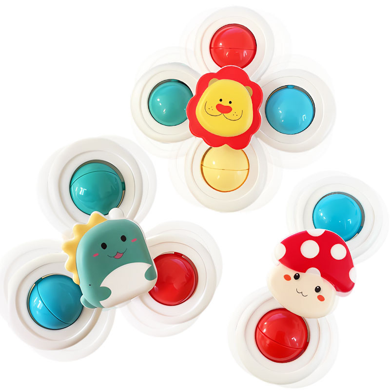 

3PC Set Suction Cup Spinning Cartoon Animal Spinner Toys For Kids Window High Chair Tray Bath Table Travel for Children Gift