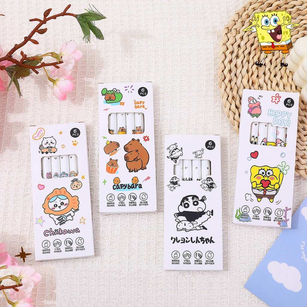 

1 SET ISI 6 PCS PULPEN GEL MEKANIK / PULPEN MOTIF PINKY GIRL AND BUNNY