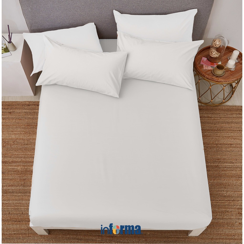 Informa Linotela 160x200 cm Seprai Queen Katun Fitted - Putih Sprei Seprai Aesthetic Seprei Sheet Se