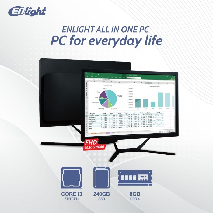ENLIGHT Desktop PC ALL IN ONE D220-I Intel i3 6100 | 8GB Monitor 21.5"