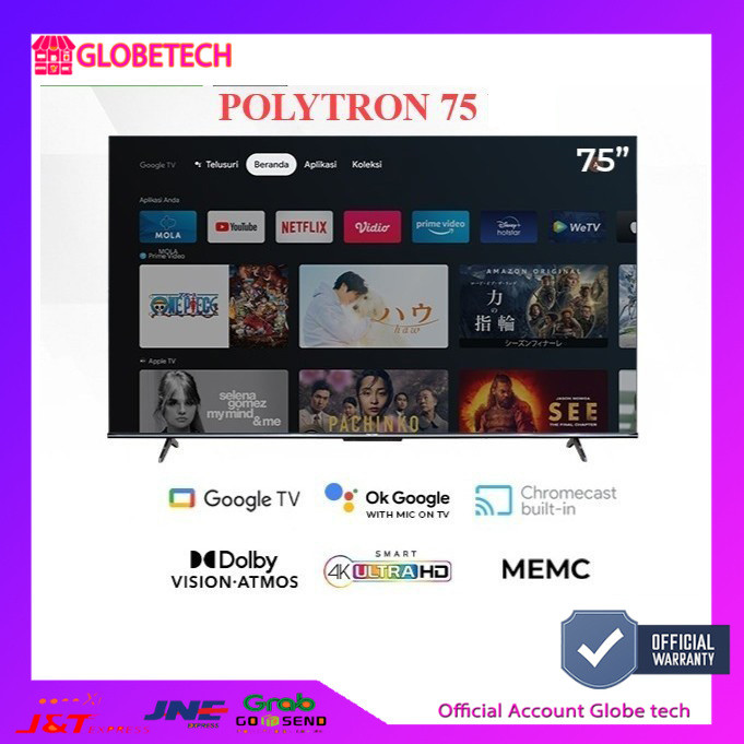 TV POLYTRON 75 INCH UHD 4K SMART GOOGLE TV 75INCH 75UG5959 GARANSI RESMI