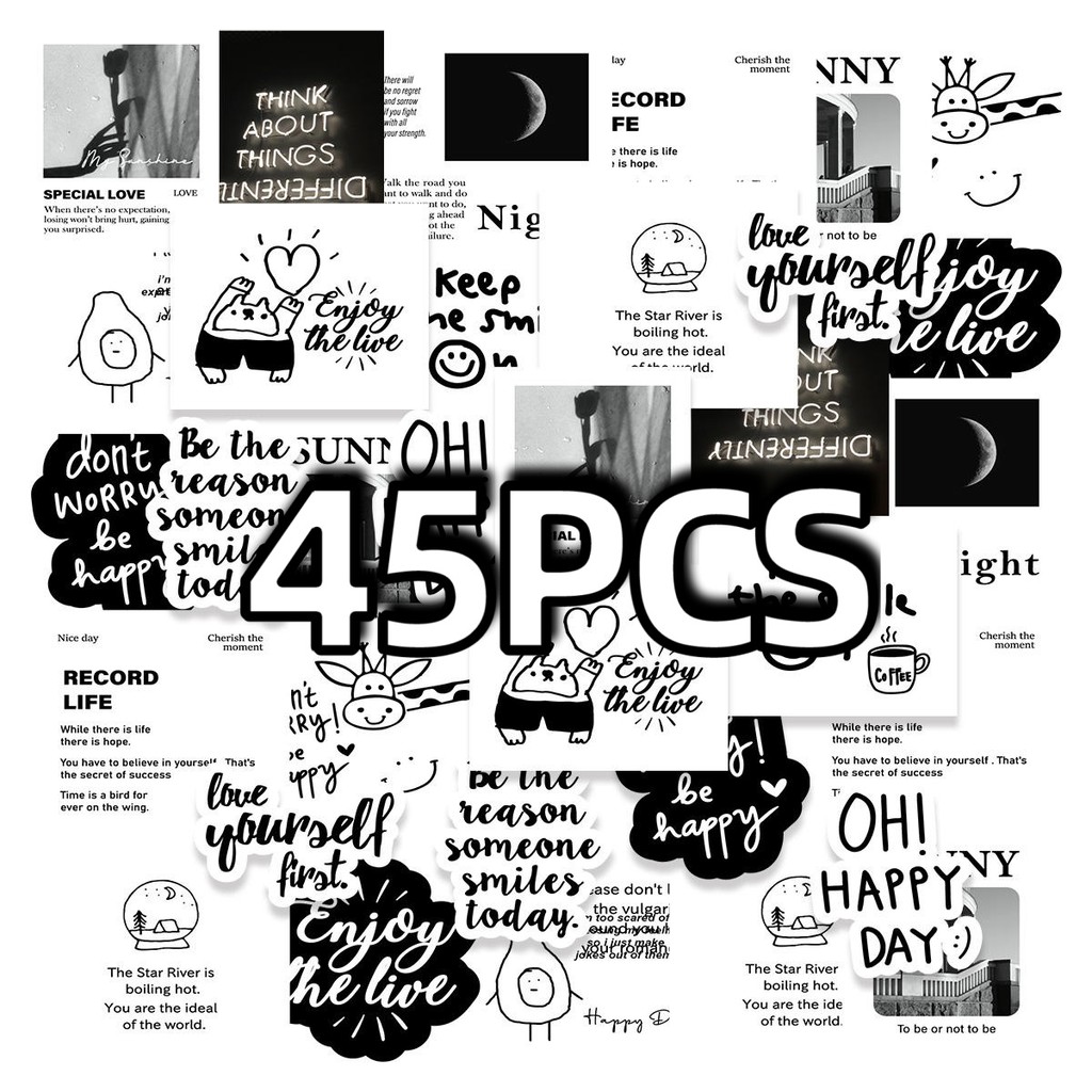 

45pcs Cute Text Mood Sticker, Positive, DIY Mobile Skateboard Bicycle Notebook Laptop Decoration
