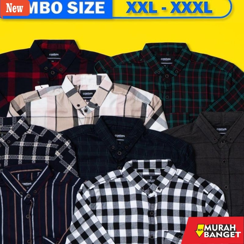 kemeja kotak kotak cowok BIG SIZE XXL XXXL Kemeja Flanel Jumbo Pria Lengan Panjang Kotak Woll Import