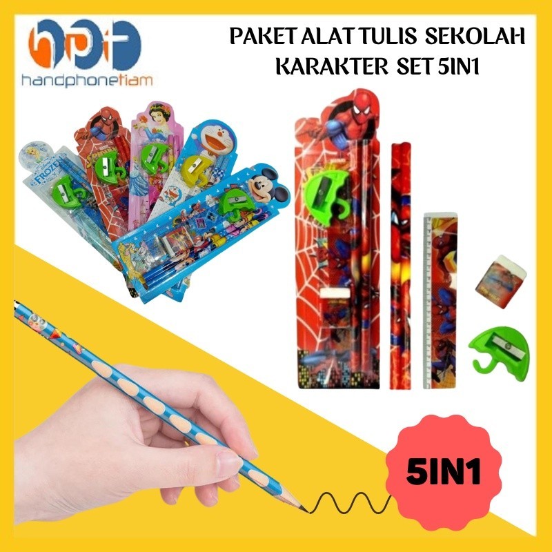 

Alat Tulis Sekolah Karakter Set 5In1 Paket Lengkap Peralatan Menulis Anak Pensil Penggaris Penghapus Rautan Bergambar Kartun Mini Stationery Set Character 5 in 1