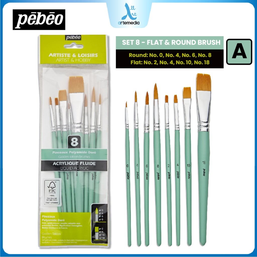

Gramedia Surabaya - Pebeo Golden Taklon Liquid Acrylic Brush Set Artist & Hobby Brush