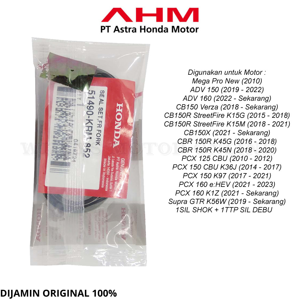 SEAL SIL SHOCK DEPAN CB150R MEGA PRO NEW VERZA 150 ORIGINAL AHM 51490-KRM-852