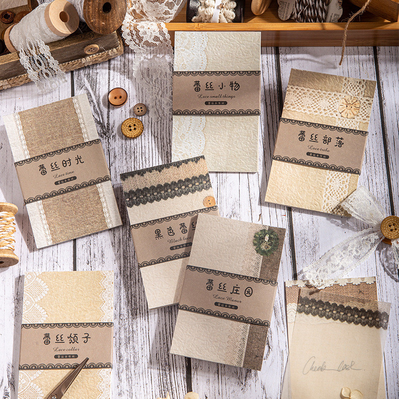 

30pcs/lot Memo Pads Material Paper lace Junk Journal Scrapbooking Cards Retro Background Decoration Paper