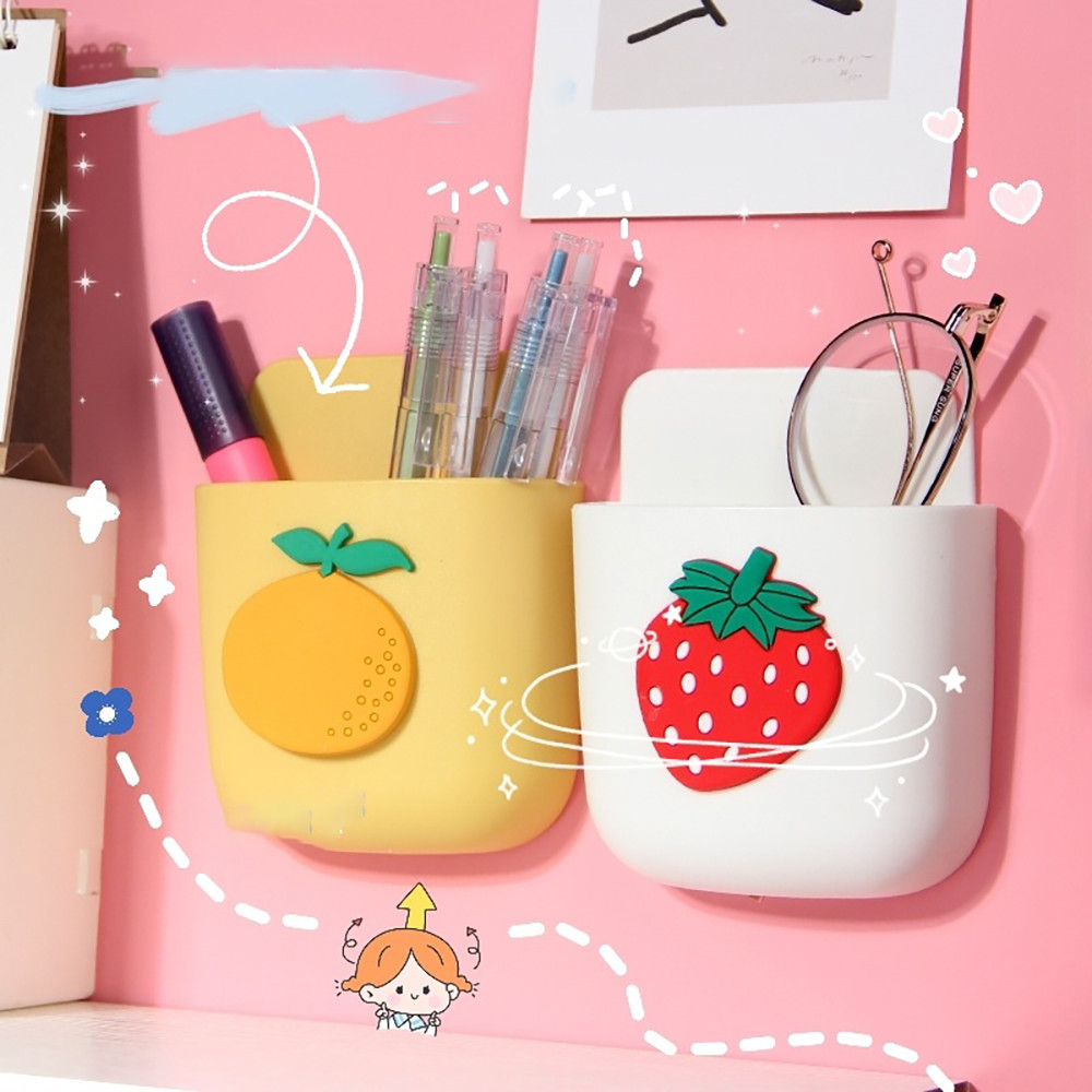 

Kawaii Daisy Pen Holder Self Adhesive Wall Hanging Makeup Brushes MobilePhone Holder Stationery Desk Organizer Office Supplies