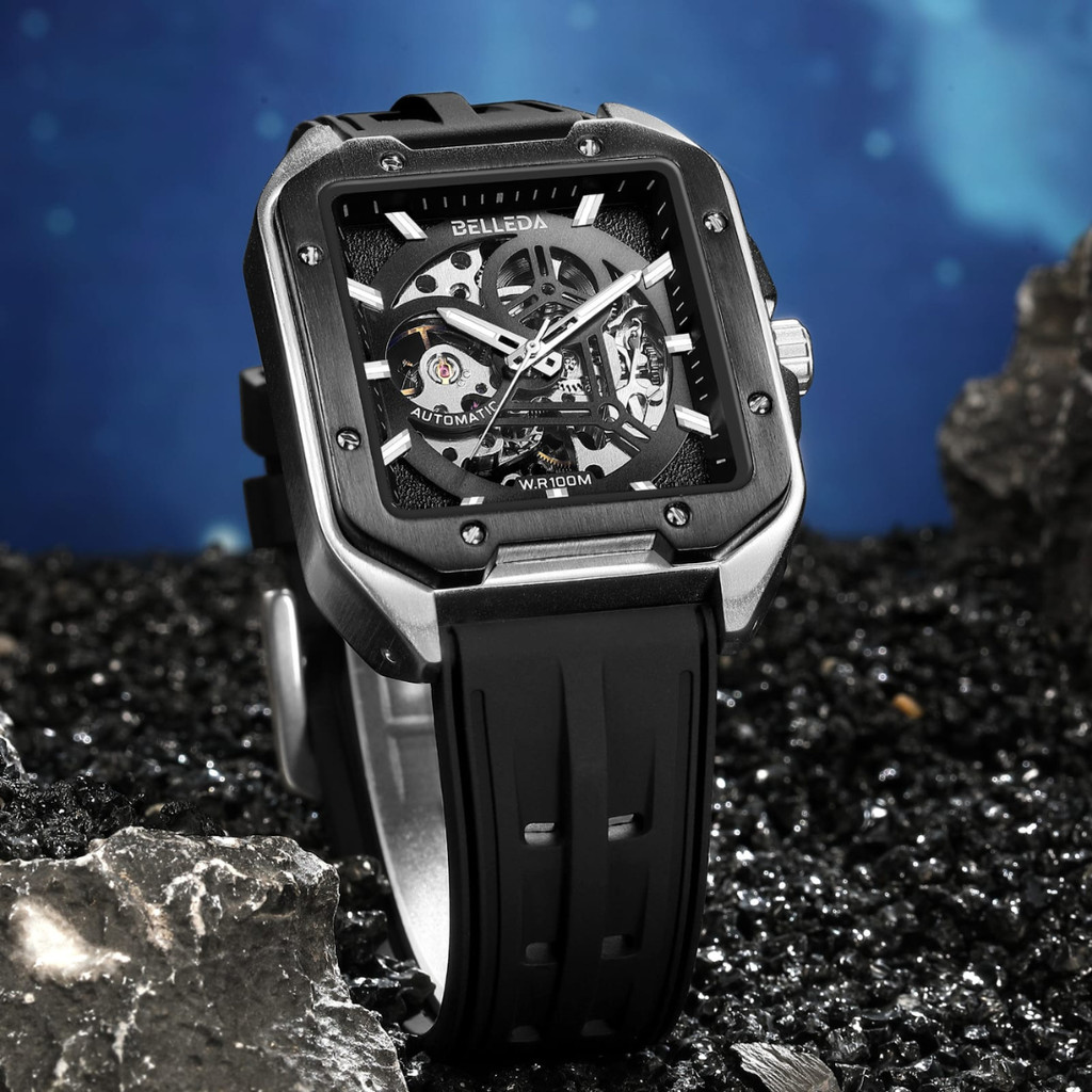 BIG SAALLE Jam Tangan Belleda Automatic Segi 9572 Rubber Jam Tangan Anti Air