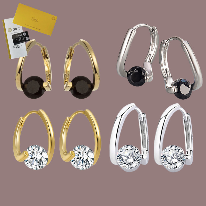 Termasuk Sertifikat GRA Unisex Sederhana S925 Anting Berlian Hitam Perak Anti Alergi