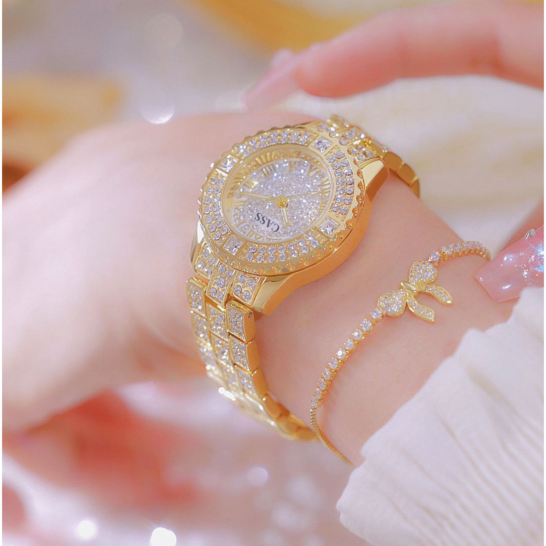 CASS JAM TANGAN INGGRIS BERLIAN PENUH JAM ROMAWI JAM TANGAN WANITA TALI BAJA BERLIAN IMITASI