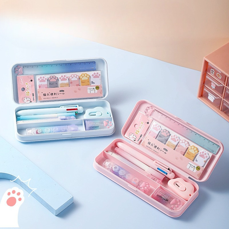 

Creatived Cute Cat Paw gradient stationery set 9 in 1 knife, correction tape, Gel Pen, eraser For Student Office Supplies