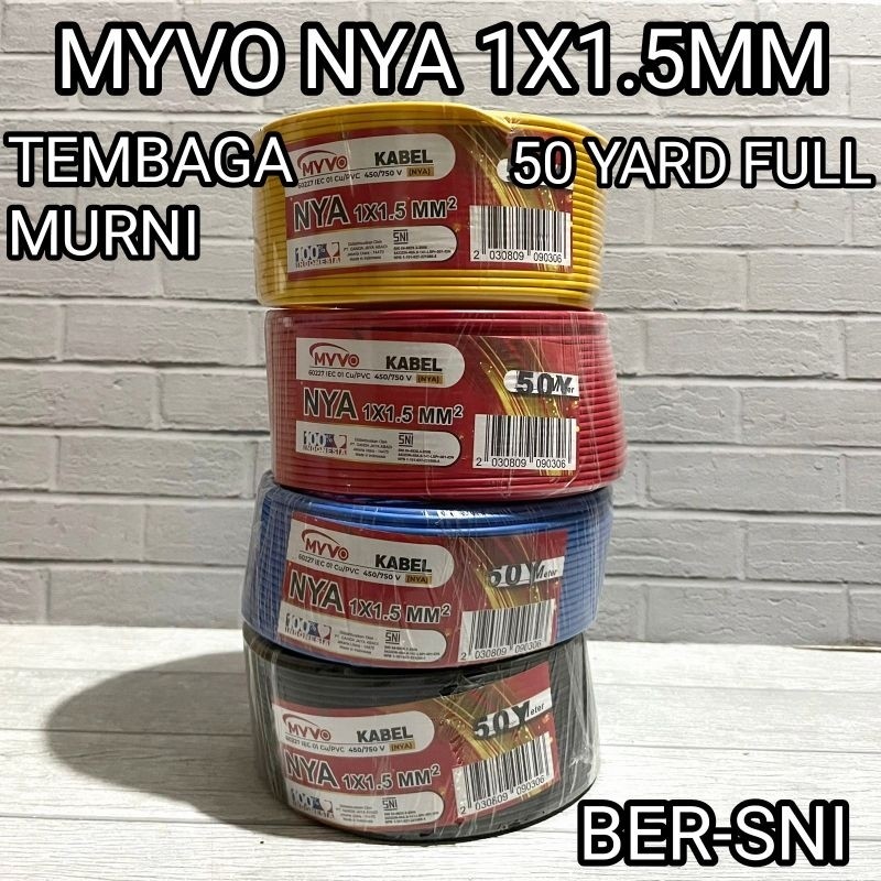 MYVO KABEL NYA 1.5mm TEMBAGA MURNI FULL SNI LMK 1ROLL 50 YARD Kabel Kawat Tunggal 1.5 mm Kabel SNI K