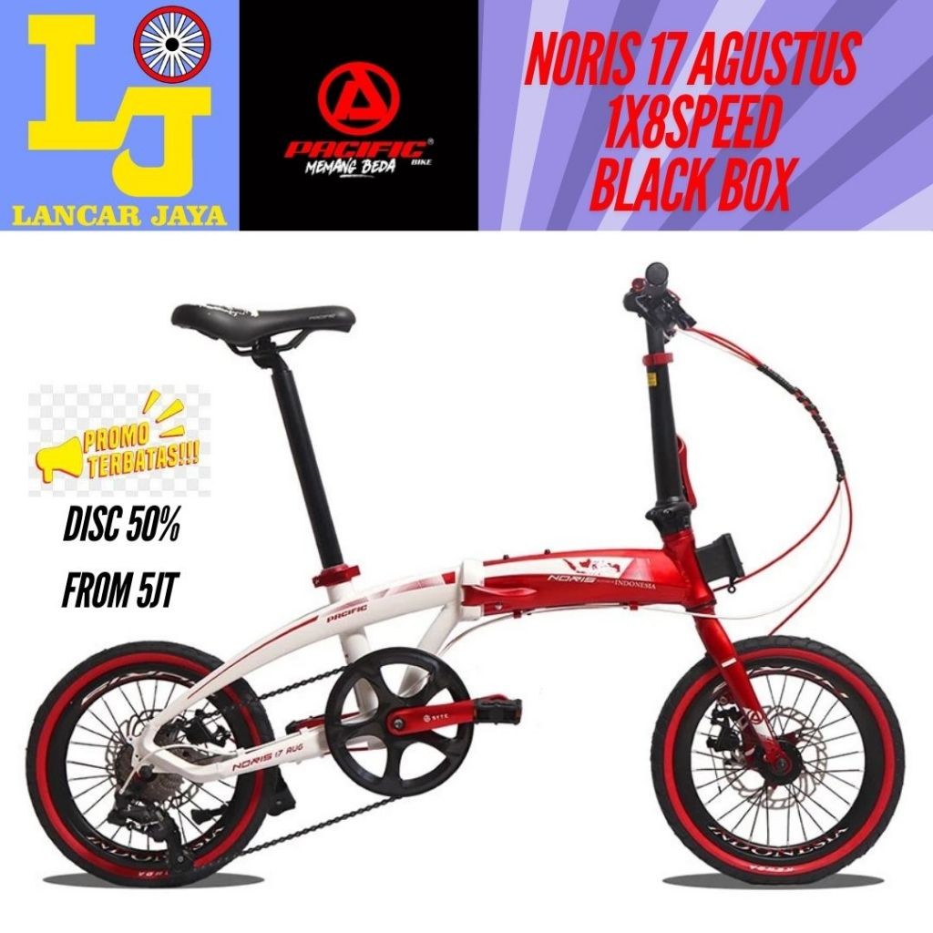 PACIFIC NORIS 17 Agustus Sepeda Lipat 20" Inch Seli Folding Bike Alloy Alumunium 1X8 Speed Spesial L