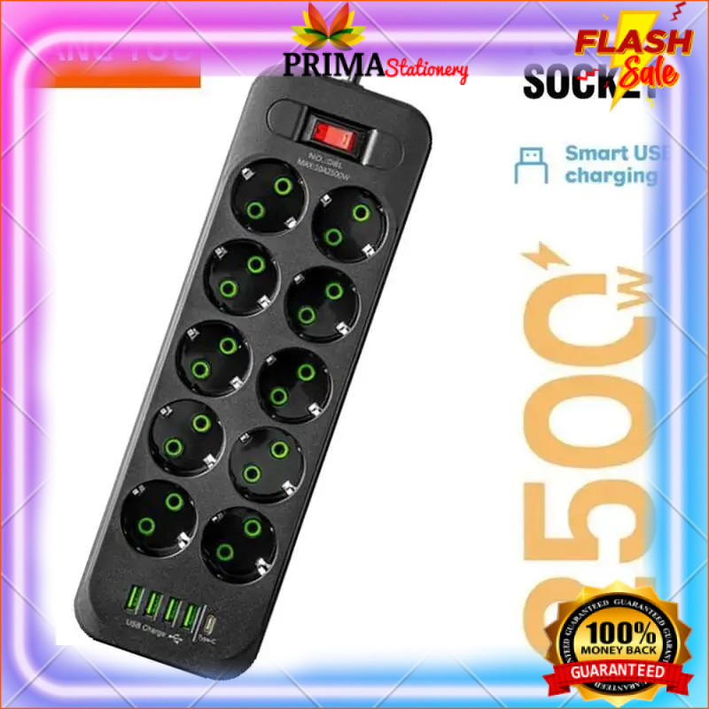 2M Stop Kontak USB Type C EU Plug 10A 110-250V 2500W 2 Meter  1.8M QL-1077U / QL-1078U Taffware Colo