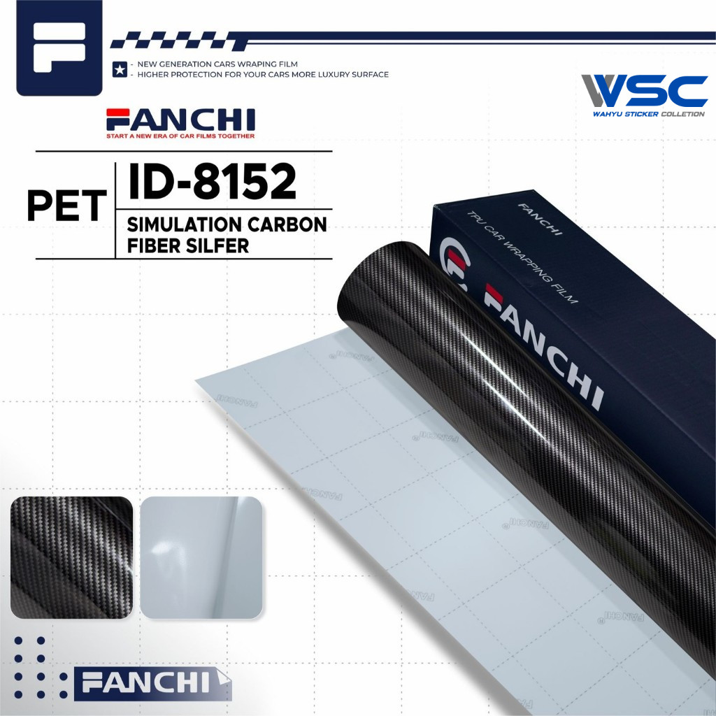 Sticker Carbon Fiber 7D Silver PET Glossy Fanchi Skotlet Karbon Wrapping Premium Motor Mobil 50CM