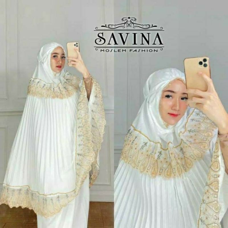 mukena plisket dewasa jumbo / mukena murah renda swarovski gold / mukena plisket premium / Mukena Ad