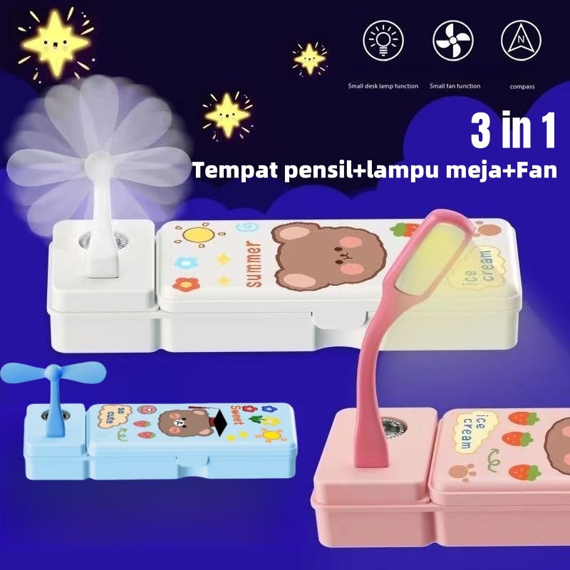 

CARAT 3 IN 1 Kotak Pensil Multifungsi Kotak Alat Stationery Case Kotak Pensil Kipas Angin Lampu Meja/Lampu Meja Tempat Pensil / Kotak Pensil Kreatif