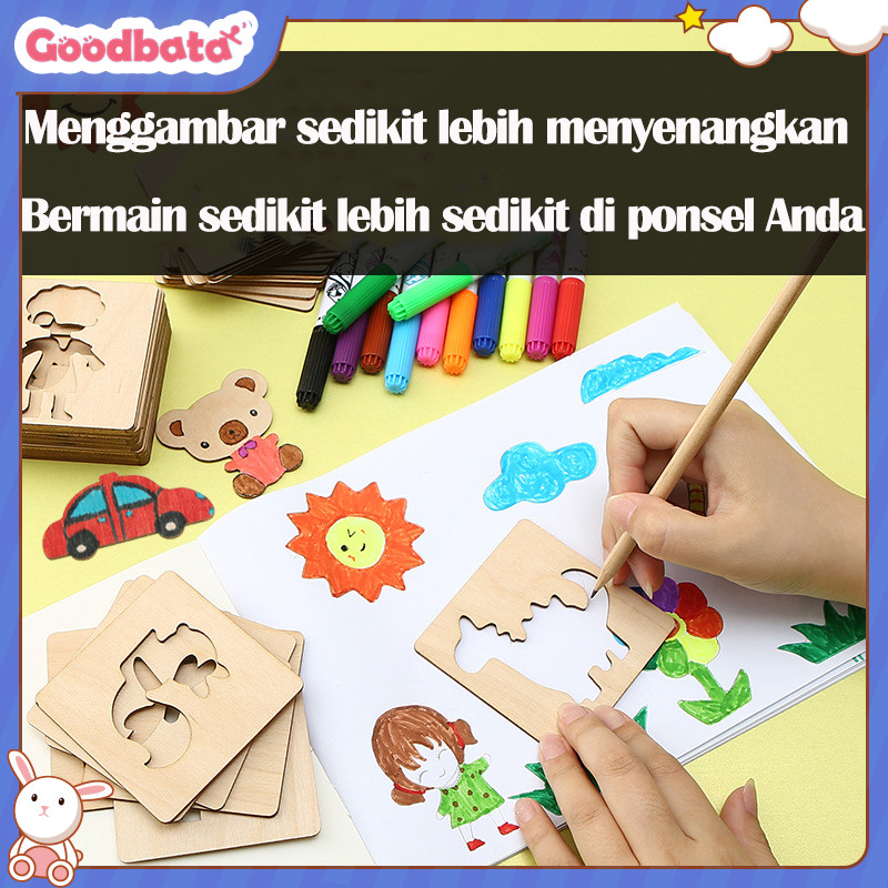 

【Goodbata】20 PCS Templat Lukisan DIY Kayu Stensil Menggambar Belajar Untuk Anak Mainan Pendidikan/Pendidikan awal