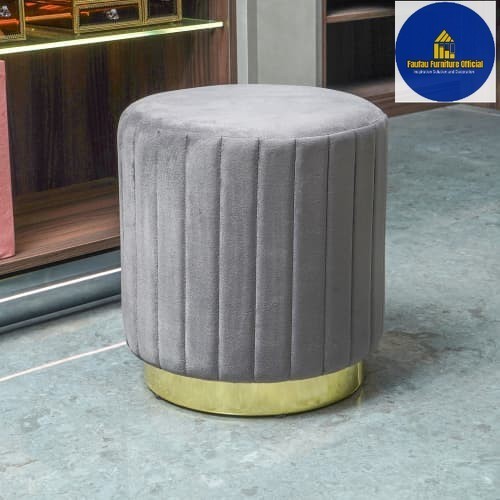BEST QUALITY Premium Velvet Stool Kursi Ottoman Bulat Rias Kain Bludru 43cm  - Abu
