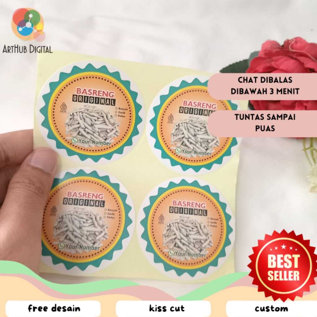 

AHD 2-4 Sticker Makanan Cemilan Basreng Stiker Label Produk Jajanan Bulat Chromo Free Desain