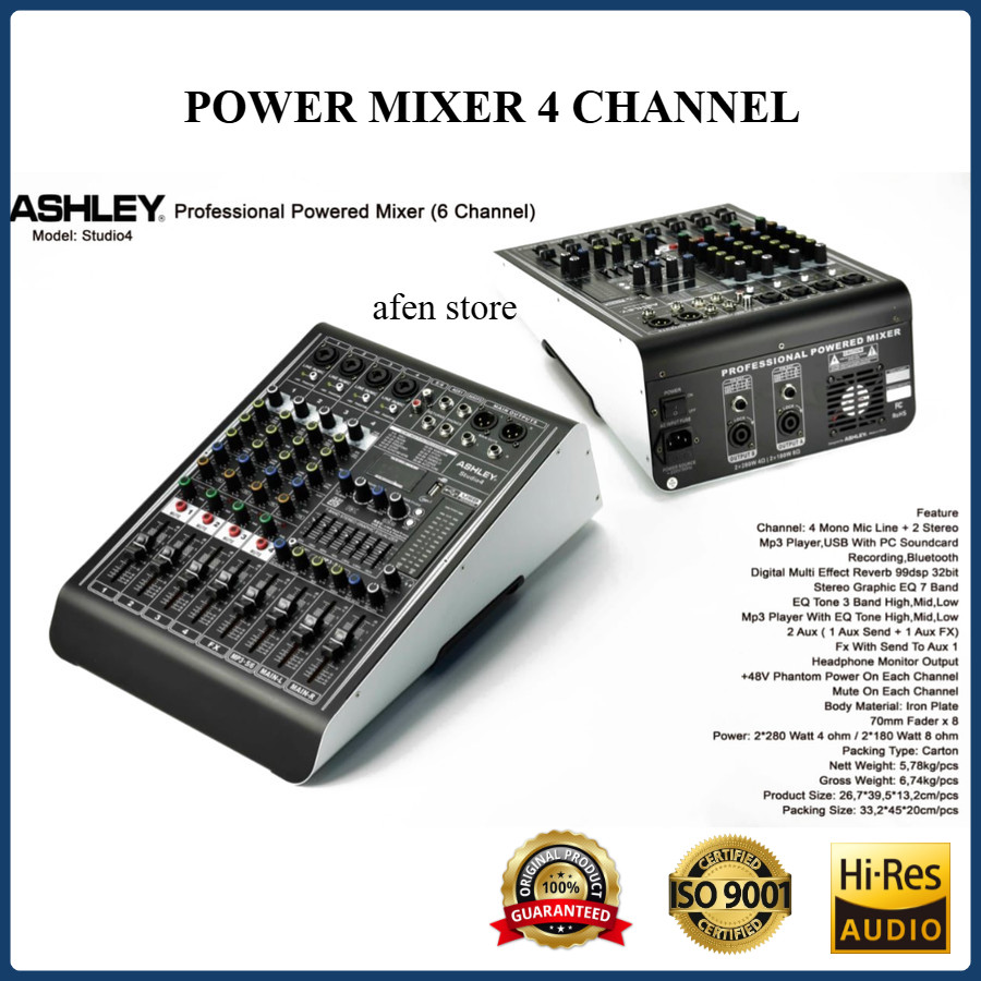 Power Mixer Audio Ashley Studio 4 | STUDIO4 Power Audio Mixer USB Bluetooth 4 Channel Original