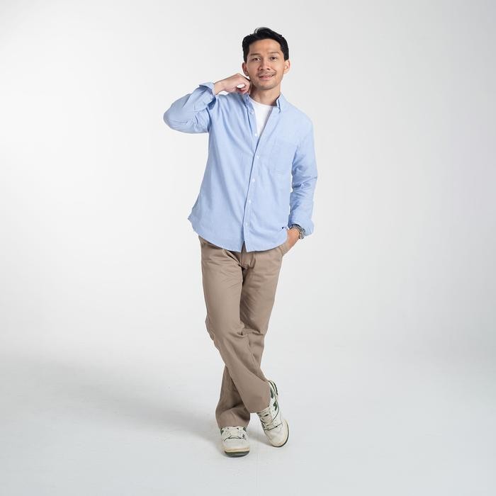 Kemeja Garis Pria WOODCUTTER Basic Luxton Stripes - Light Blue Biru Muda Lengan Panjang - Luxton Lig