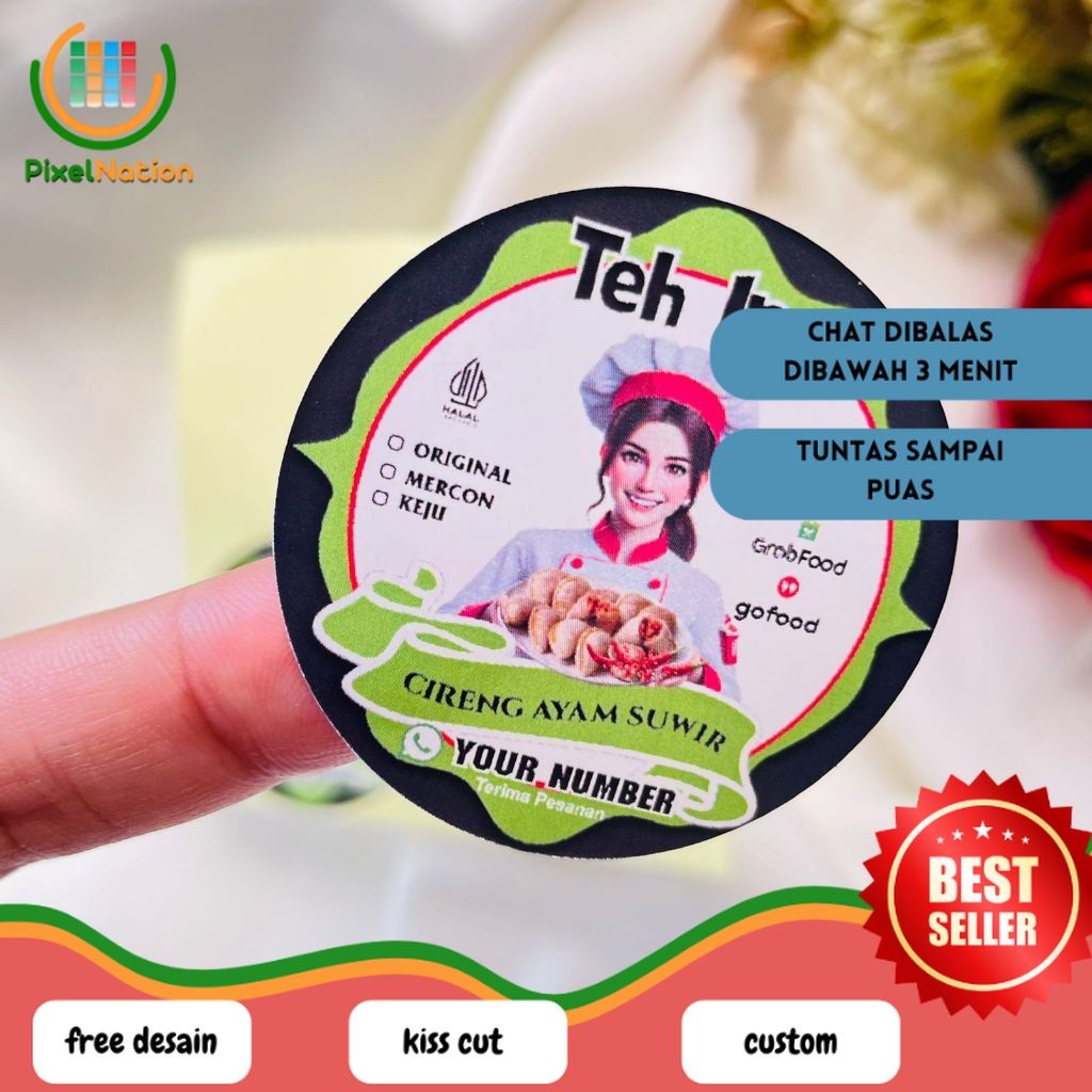 

PiNat Sticker Cireng Isi Ayam Sticker Cilok Bulat Free Desain Label Cibay Murah Uk.Kecil 2-4