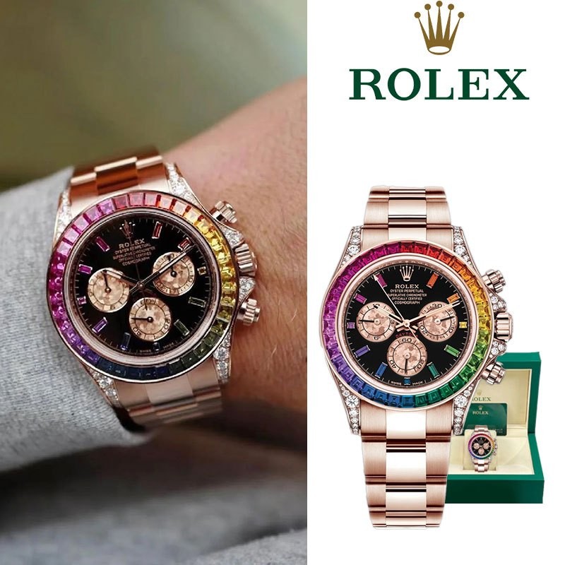 【Daytona】100% Original Rolex Daytona Jam Tangan Rolex Pria 116595 RBOW 40mm Rose Gold Rainbow Diamon