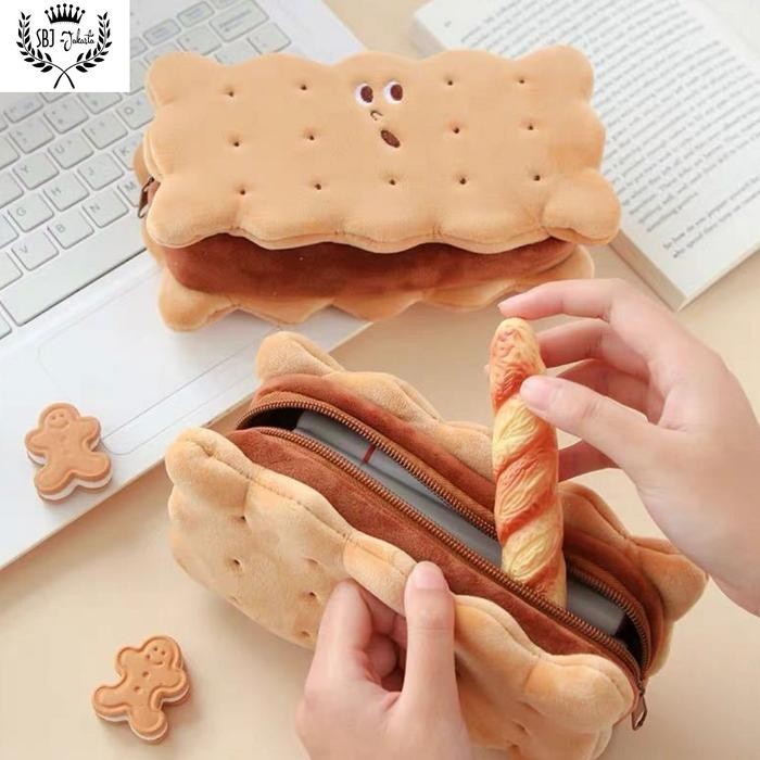 

[New Collection]PROMO Tempat pensil kain Kotak pensil Pencil case karakter ROTI BURGER SANDWICH lucu Alat Stationery - Biscuit