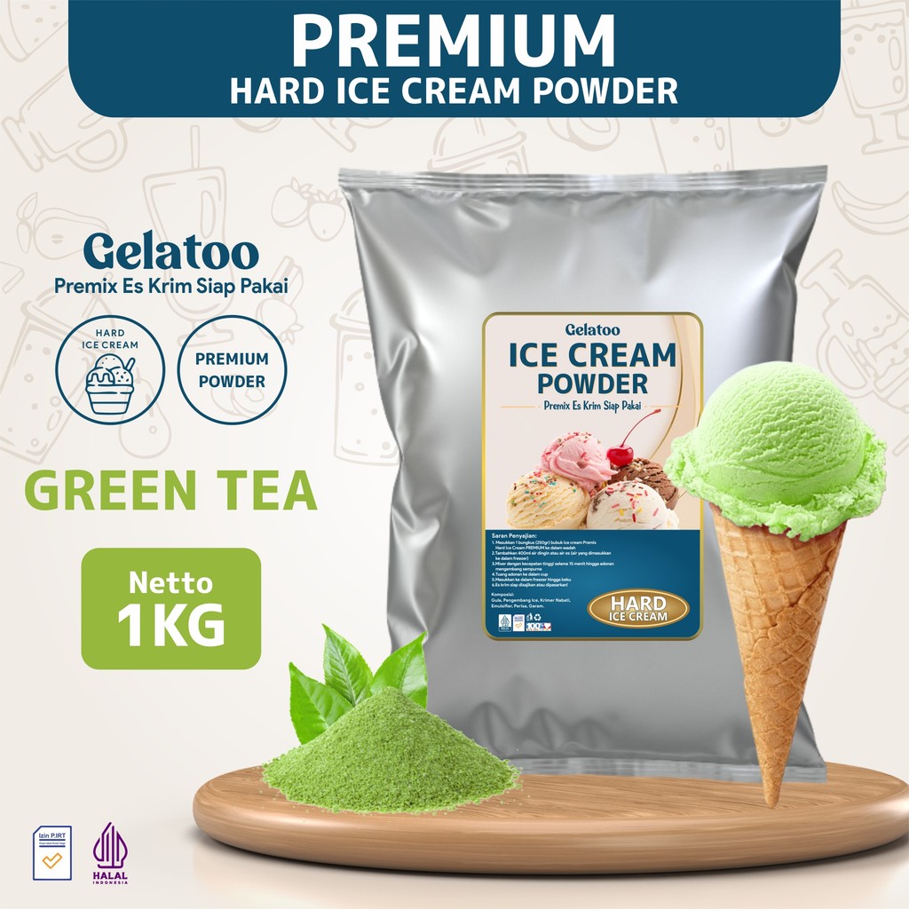 

Bubuk Es Krim Hard Ice Cream Gelatoo Rasa Green Tea 1 Kg